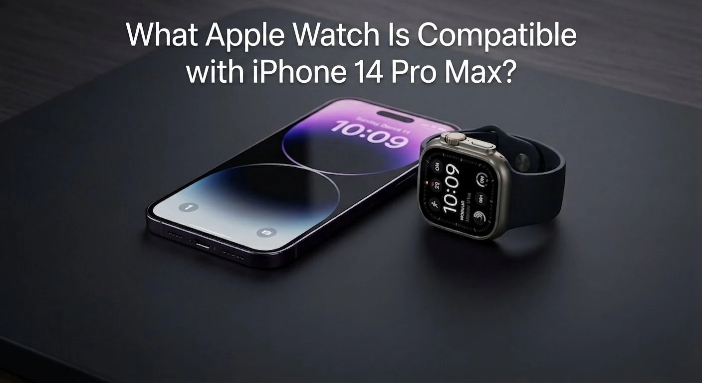 Apple Watch Ultra 2 and iPhone 14 Pro Max resting side-by-side on a minimalist desk.