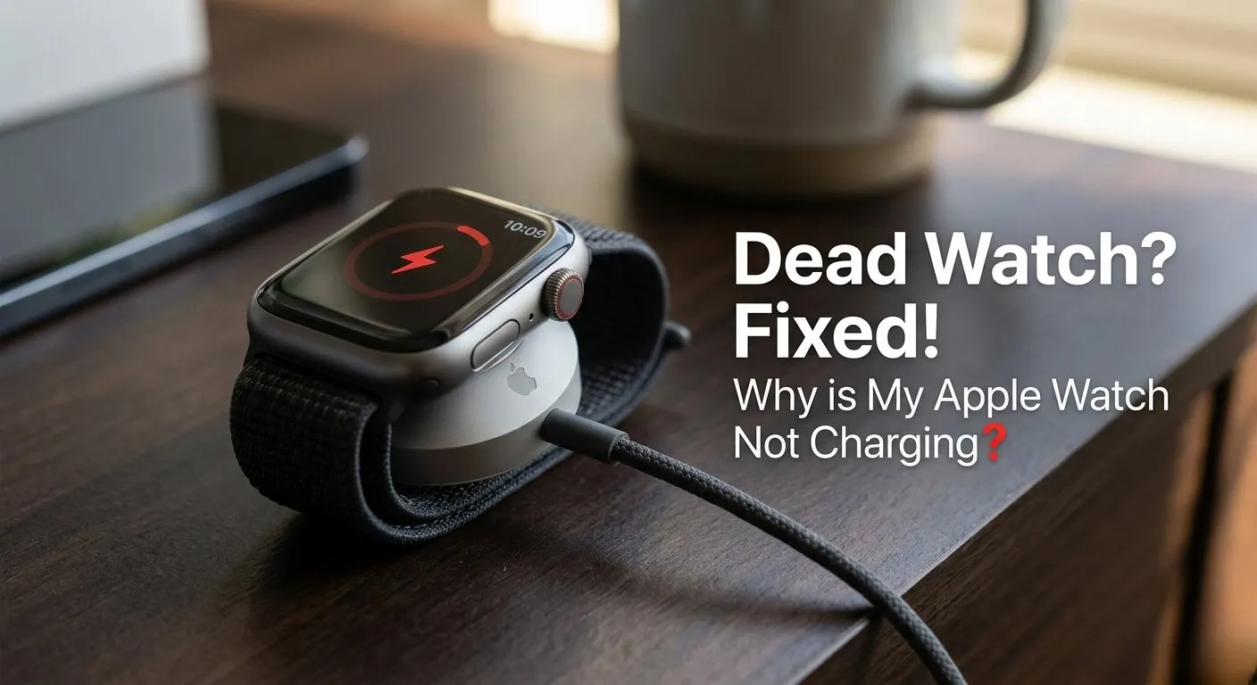 Close-up of an Apple Watch Series 9 on a magnetic charging puck