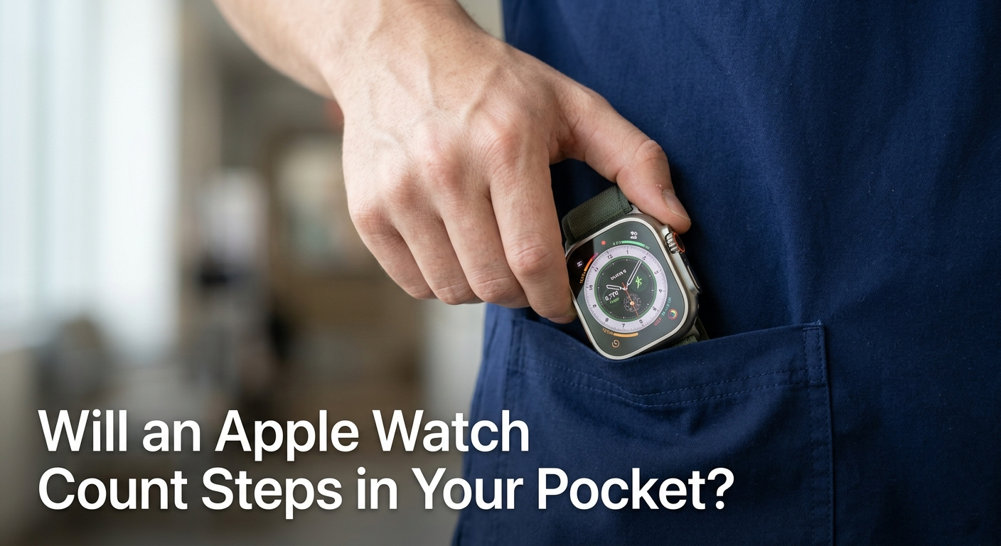 Apple Watch being placed in a pocket to track steps while walking