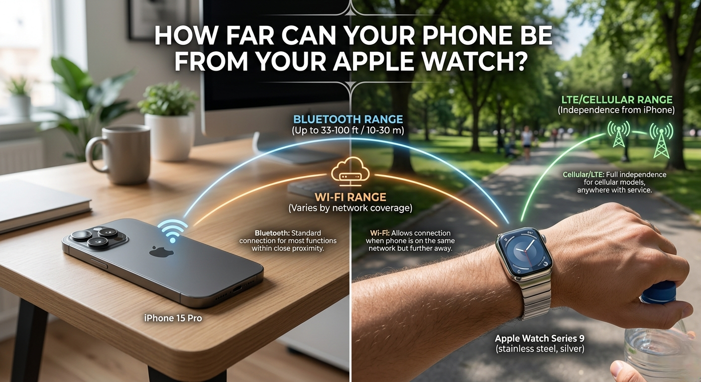 how far can your phone be from your apple watch
