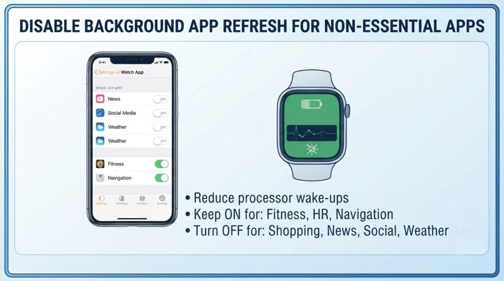 Disable Background App Refresh for Non Essential Apps